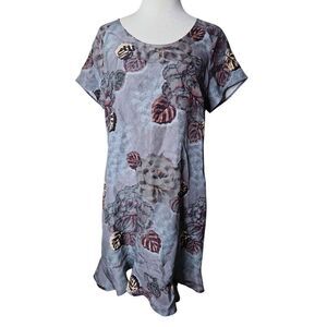 GARNET HILL Olivia Silk Dress Textured Floral Short‎ Sleeved Ruffle Hem Size 10